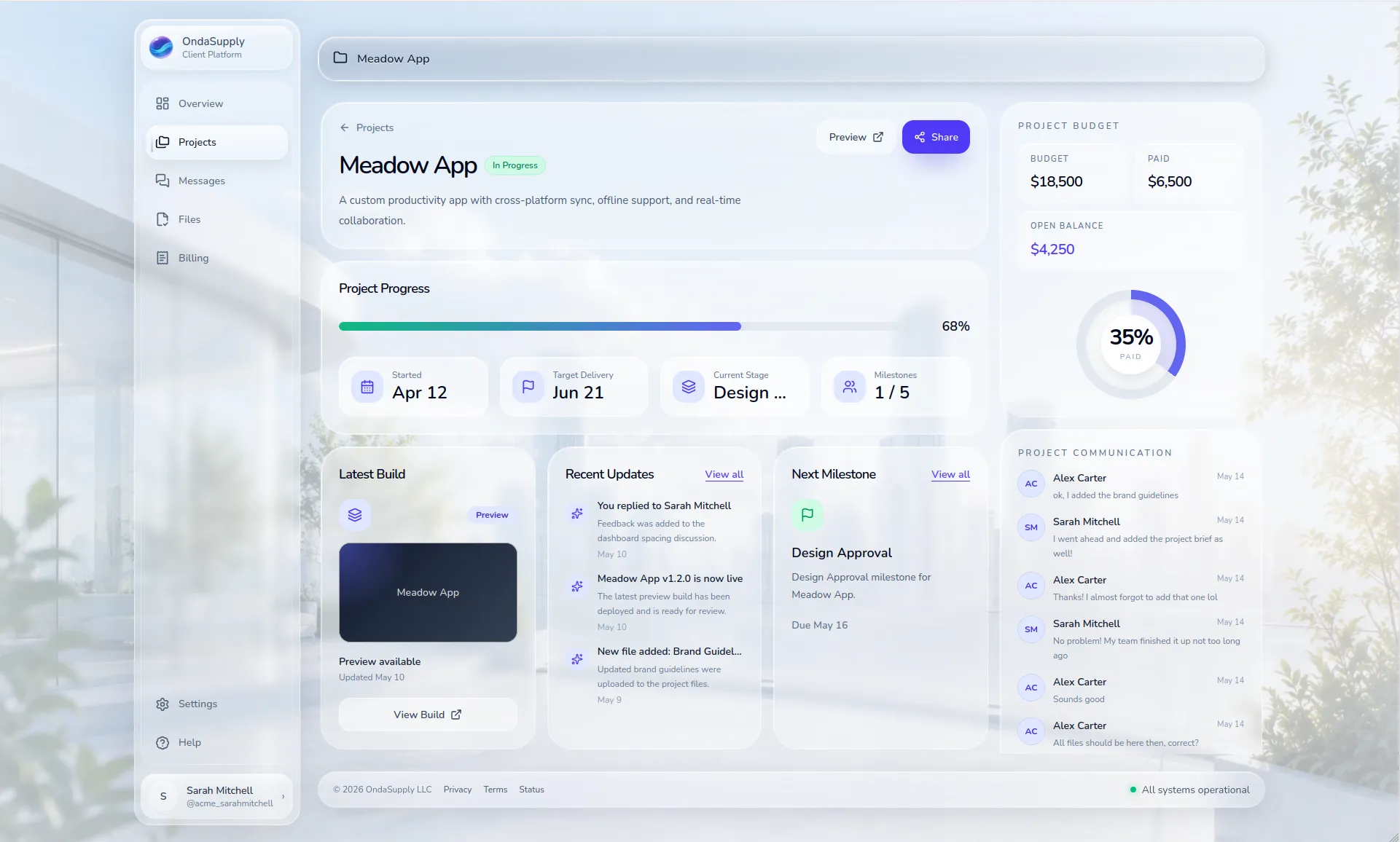 OndaSupply Workspace project screen